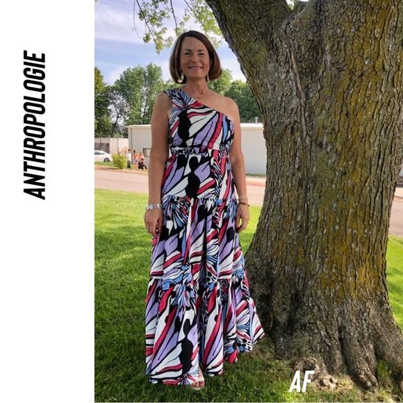 ANTHROPOLOGIE MAEVE ONE SHOULDER PRINTED MIDI DRESS NWT SIZE 10 - Picture 4 of 12